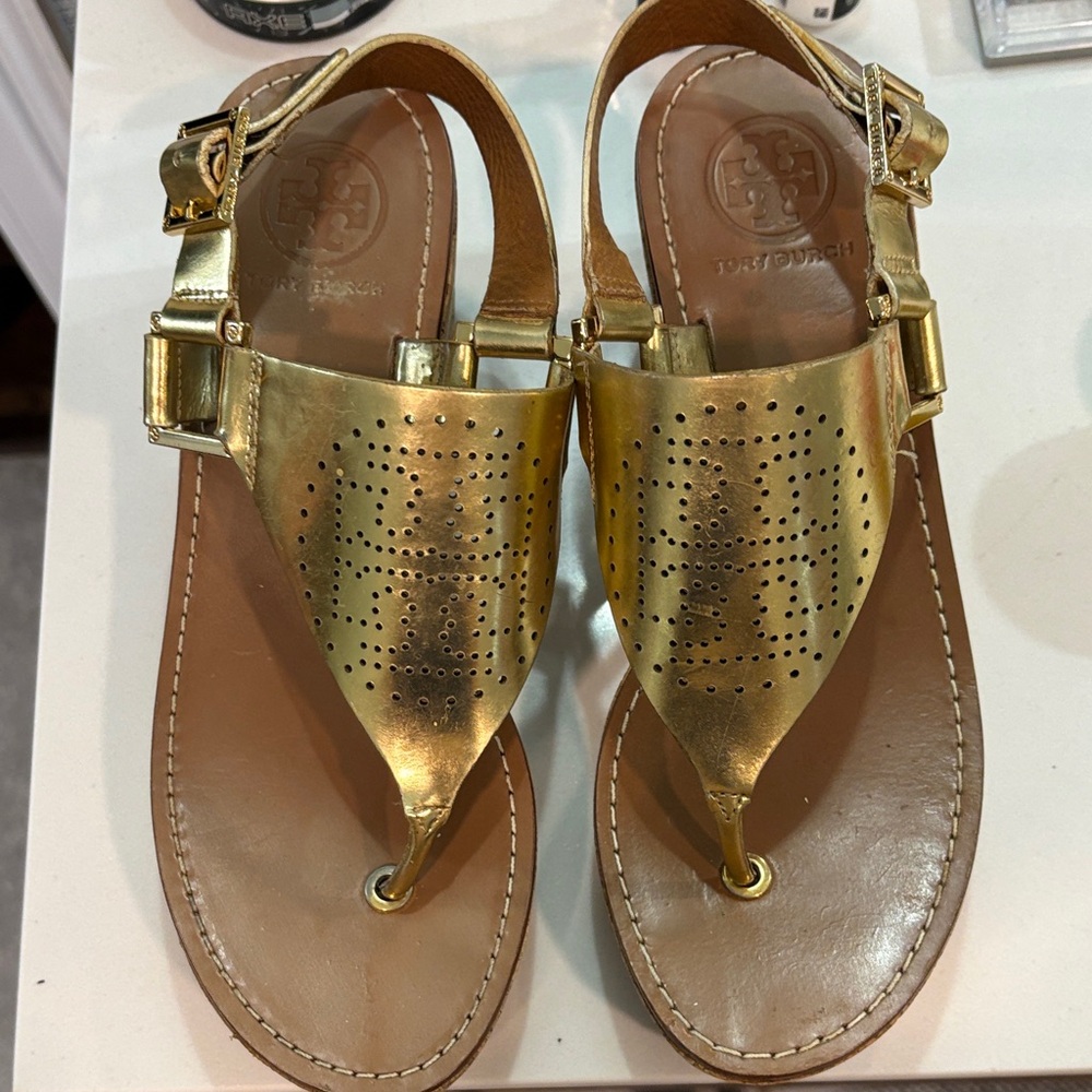Tory Burch Metallic Gold platform Sandals size 7